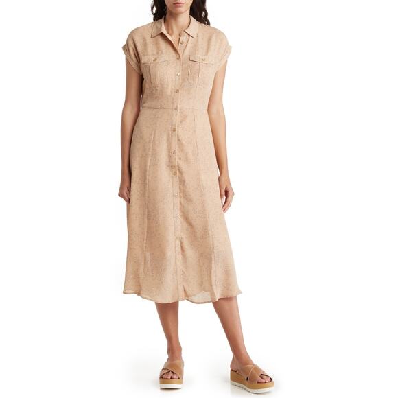 LUCKY BRAND Short Sleeve Midi Shirt Dress Button Front Leopard Coastal Brunch - Picture 13 of 13